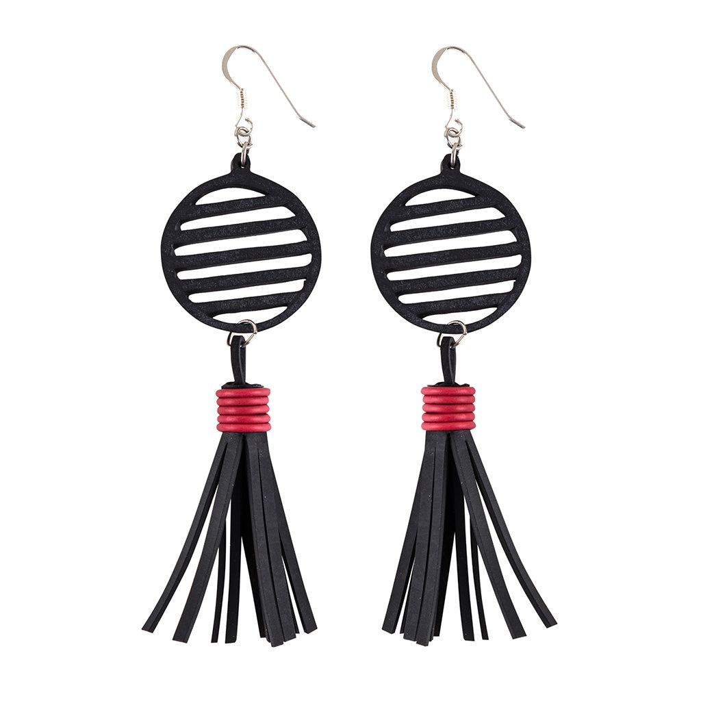 Lunar Upcycled Rubber Tassel Earrings