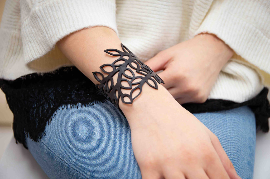 Evergreen Leaf Upcycled Rubber Bracelet