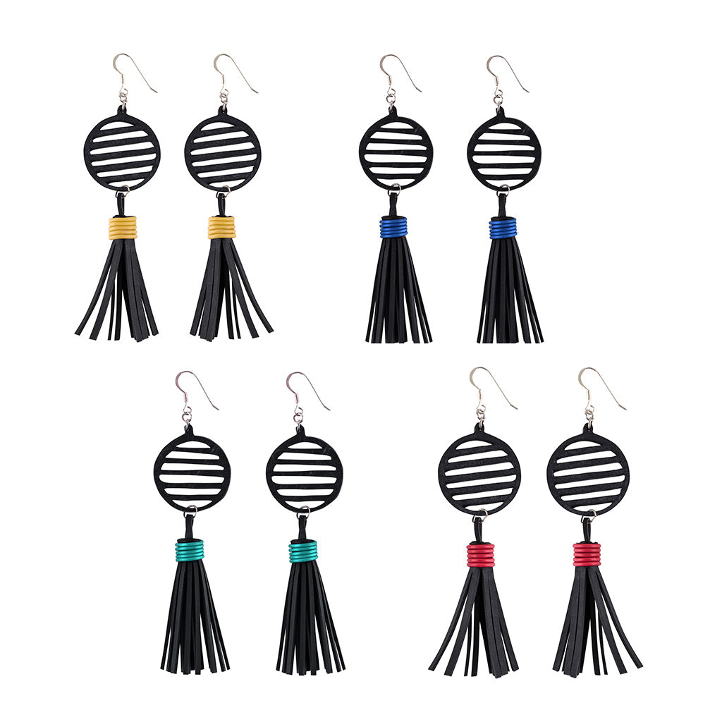 Lunar Upcycled Rubber Tassel Earrings