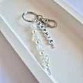 Personalised Keychain With White Beads, Name Bag Charm